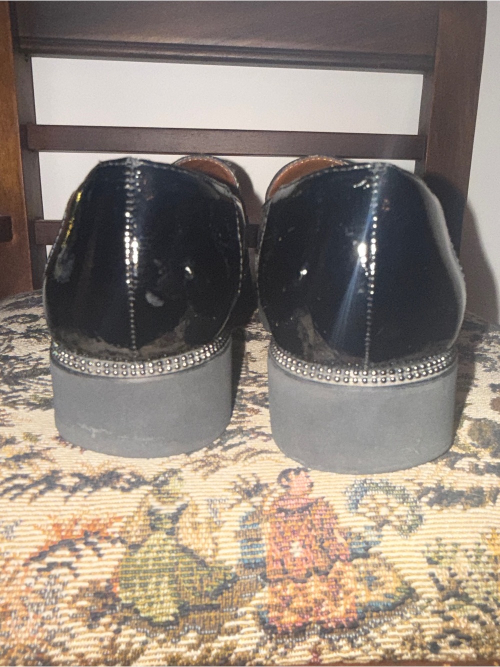 Franco Sarto Black Patent Leather Loafers with Leopard Print - Picture 11 of 14